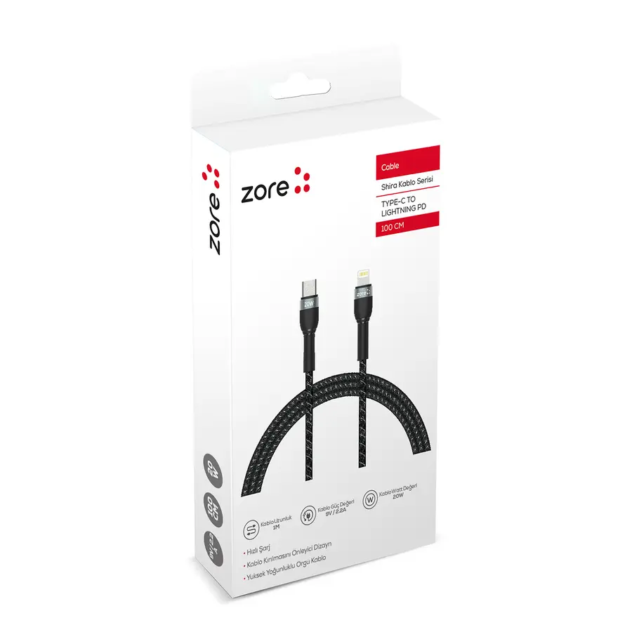 Zore Shira Serisi Type-C to Lightning PD Kablo 1 m, 20 W