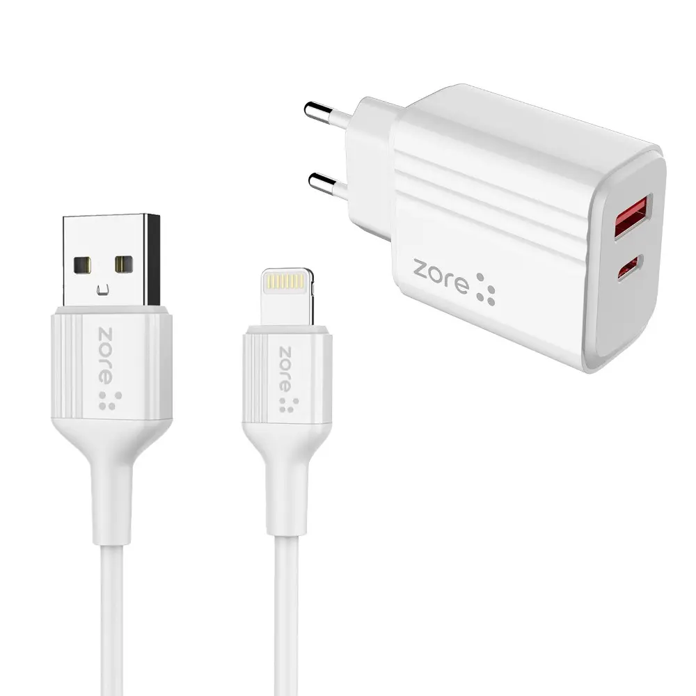 Zore Play Serisi PL05 20W USB-C PD ve Lightning Çıkışlı Seyahat Şarj Aleti