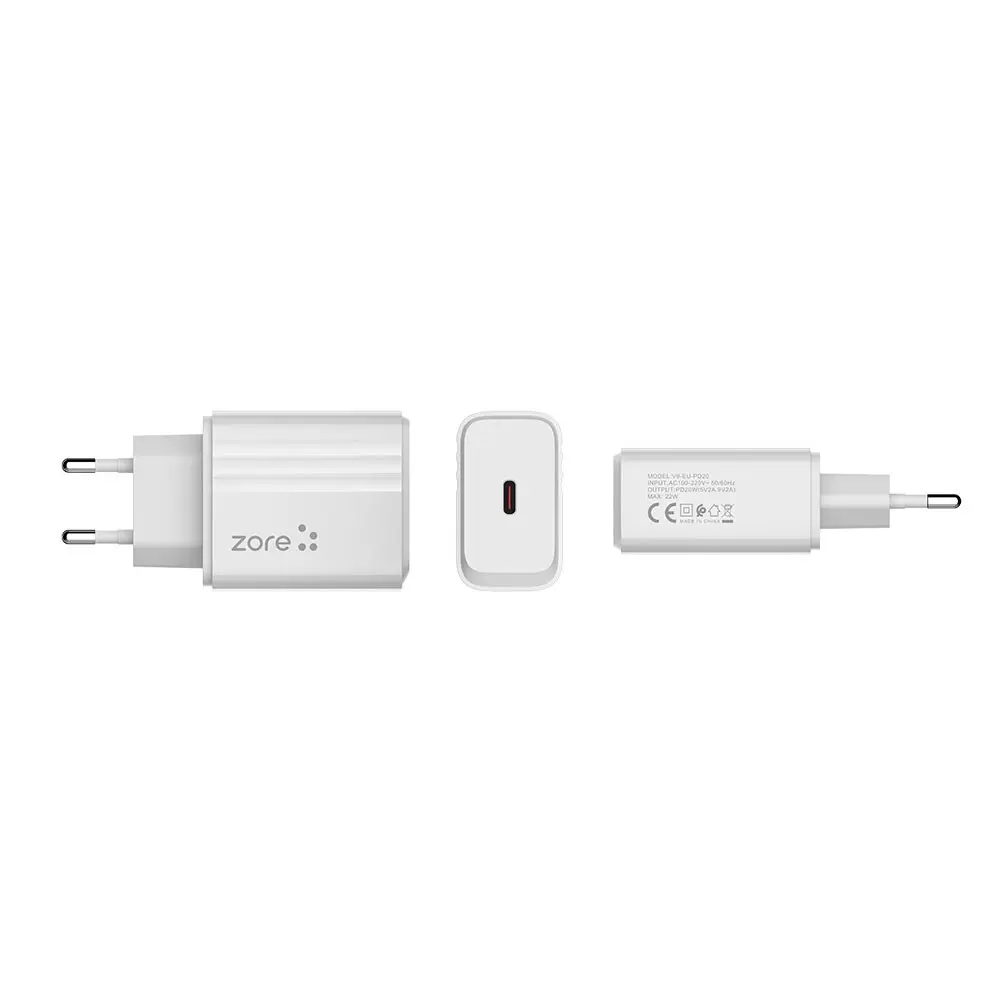 Zore Play Serisi PL2 20W PD USB-C Şarj Adaptörü, Seyahat Tipi