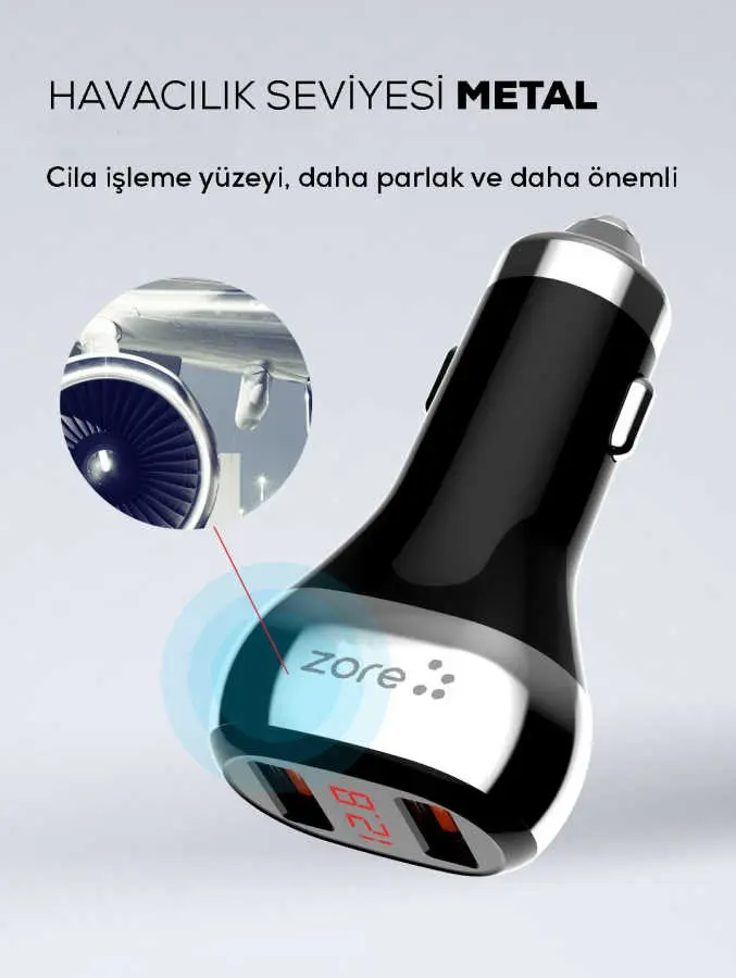 Zore ZR-C2 2 USB Girişli 36W QC 3.0 Araç Şarj Cihazı