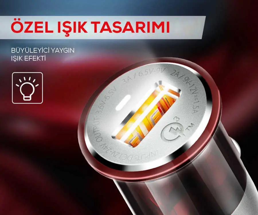 Zore ZR-C304Q Micro Araç Şarj Seti, QC 3.0 ve 3A Akım
