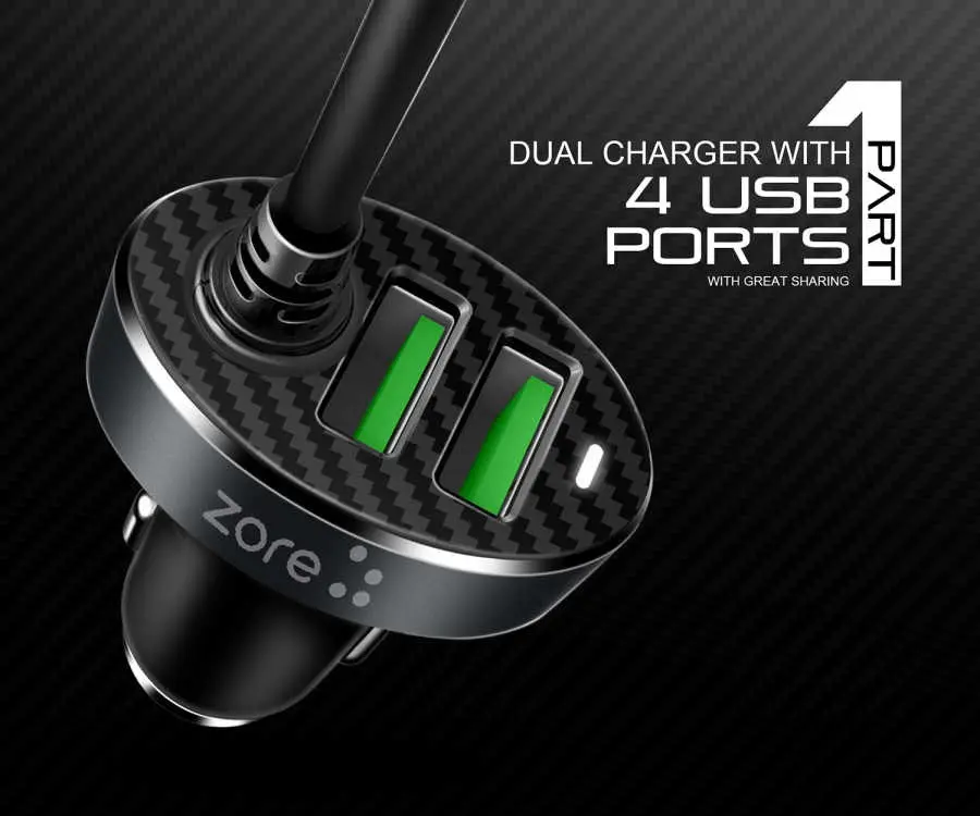 Zore ZR-C502 2+2 Araç Şarj Seti, 4 USB Çıkışlı ve 120 cm Kablo