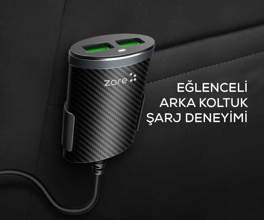 Zore ZR-C502 2+2 Araç Şarj Seti, 4 USB Çıkışlı ve 120 cm Kablo