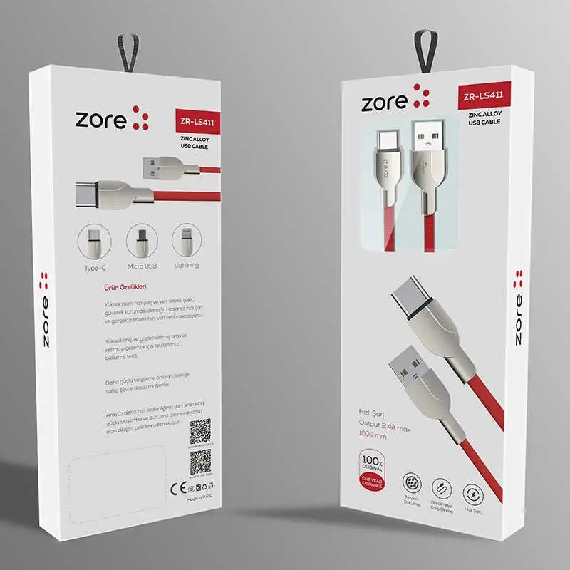 Zore ZR-LS411 Type-C Şarj ve Data Kablosu, 1 m, 2.4A
