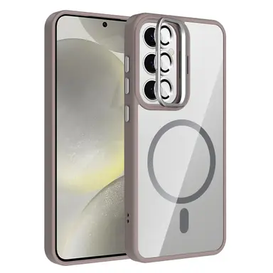 Galaxy S24 Kılıf Standlı ve Kamera Lens Hediyeli M-Safe Şarj Özellikli Zore Etro Kapak