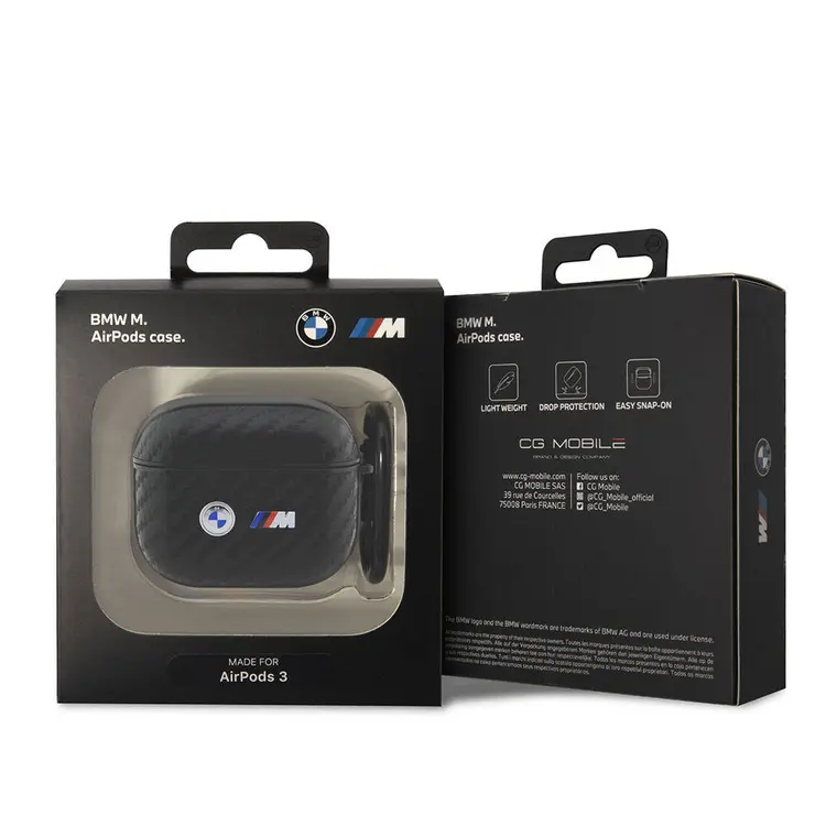 AirPods 3. Nesil Kılıf, Karbon Fiber Tasarımlı Çift Metal Logolu - BMW