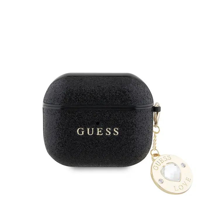 AirPods 3. Nesil Kılıf, Lisanslı Guess Glitter Kalp Süs Zincirli Kapak