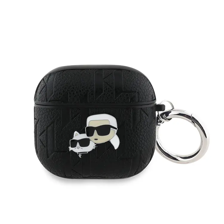 AirPods 4 Uyumlu Karl Lagerfeld Monogram Silikon Kılıf - Siyah
