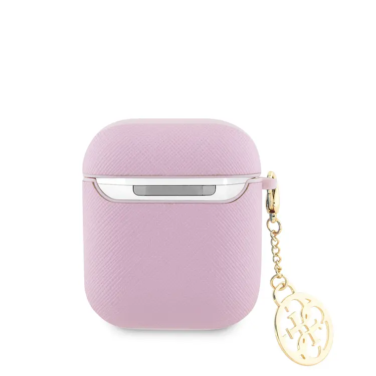 AirPods Uyumlu Dokulu Saffiano Kılıf, Yuvarlak Süs Zincirli - Guess