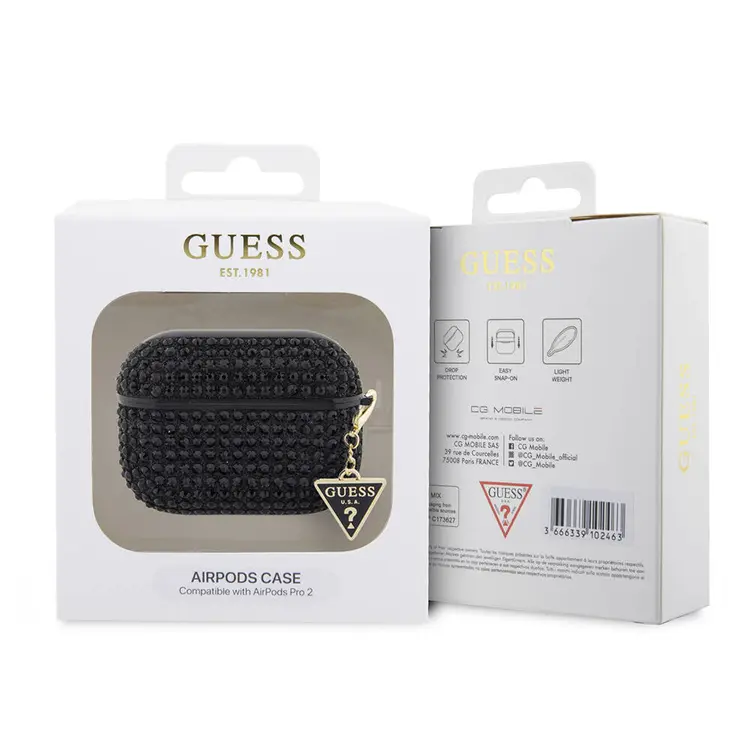 AirPods Pro 2 Kılıf, Parıltılı Taş Kaplamalı ve Süs Zincirli - Guess