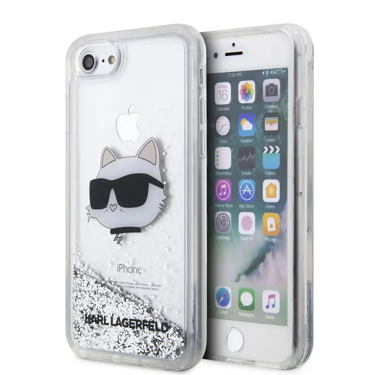 iPhone 7 Sıvılı Simli Kılıf - Karl Lagerfeld Choupette Head