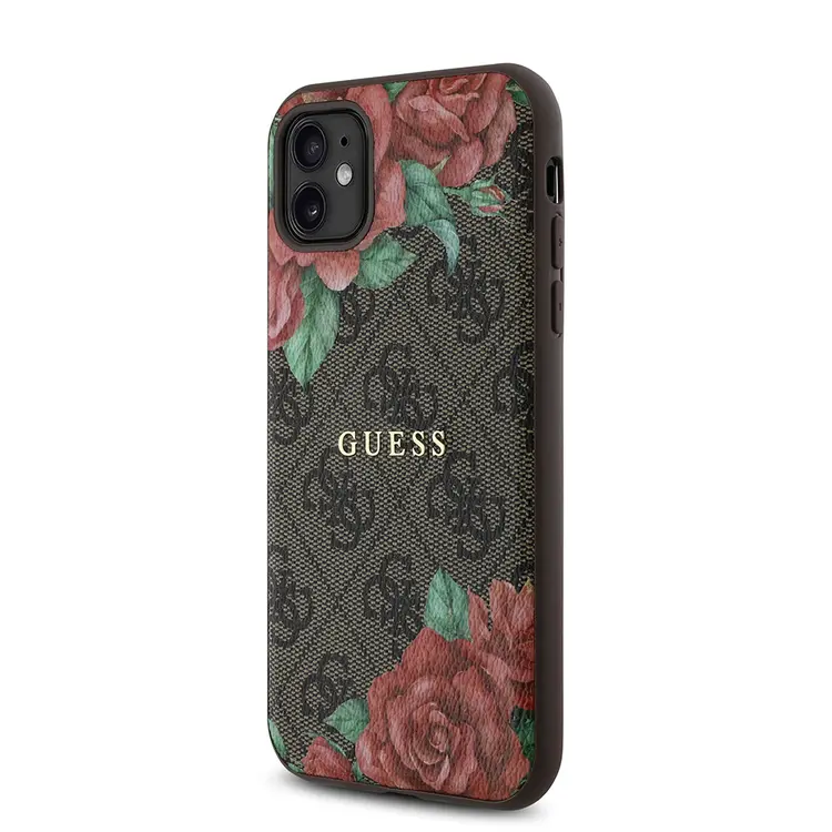 iPhone 11 MagSafe Uyumlu Gül Baskılı Kılıf - Guess 4G Logolu