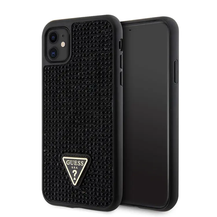 iPhone 11 Taşlı Arka Yüzey Üçgen Logolu Kılıf - Guess Lisanslı