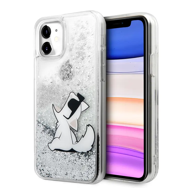 iPhone 11 Sıvılı Simli Choupette Fun Tasarım Kılıf - Karl Lagerfeld