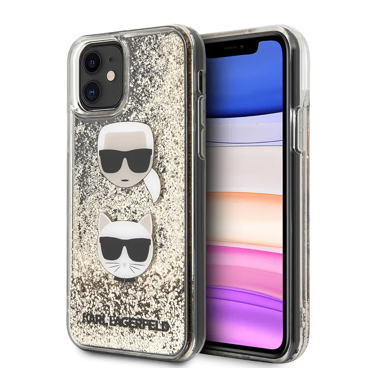 iPhone 11 Sıvılı Simli K&C Head Desenli Kılıf - Karl Lagerfeld