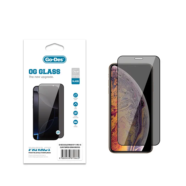 iPhone 11 Pro Gizlilik Filtreli Temperli Cam Ekran Koruyucu - Go Des OG Glass Privacy