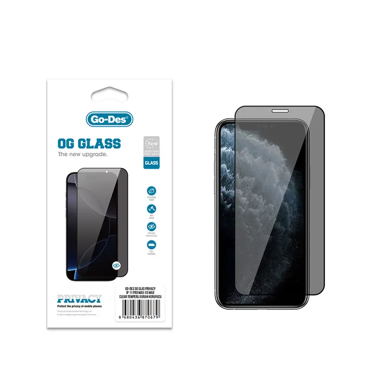 iPhone 11 Pro Max Gizlilik Filtreli Temperli Cam Ekran Koruyucu - Go Des OG Glass Privacy