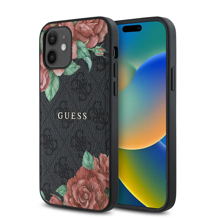 iPhone 12 MagSafe Uyumlu Gül Baskılı Kılıf - Guess 4G Logolu