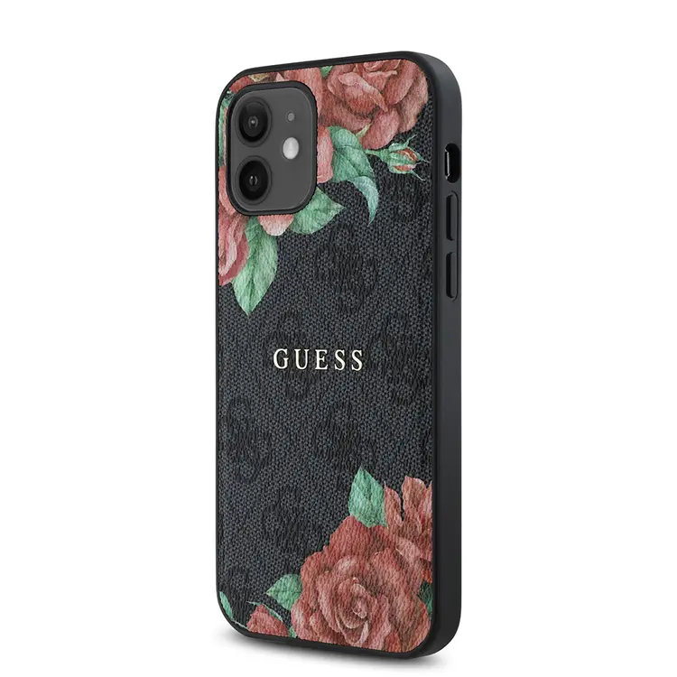 iPhone 12 MagSafe Uyumlu Gül Baskılı Kılıf - Guess 4G Logolu