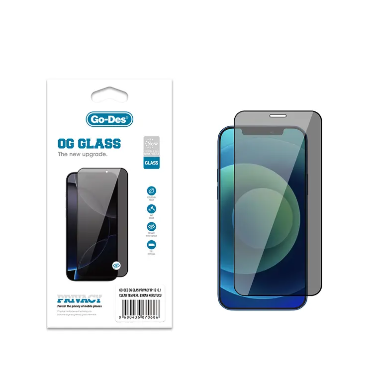 iPhone 12 Pro Gizlilik Filtreli Temperli Cam Ekran Koruyucu - Go Des OG Glass Privacy