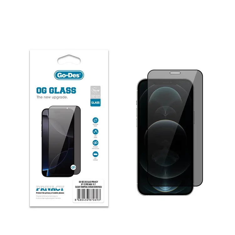 iPhone 12 Pro Max Gizlilik Filtreli Temperli Cam Ekran Koruyucu - Go Des OG Glass Privacy