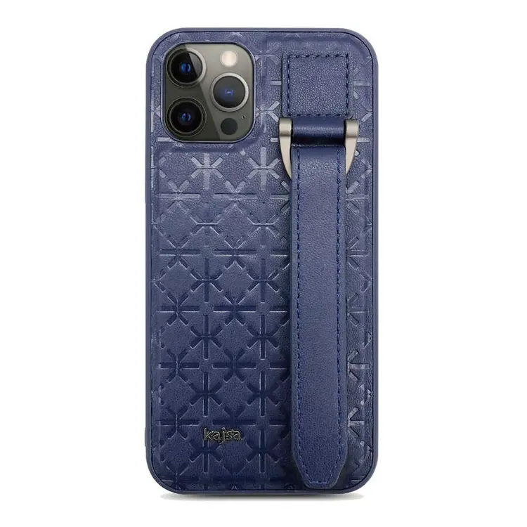 iPhone 12 Pro Max Deri Desenli Kılıf, Tutucu Bantlı - Kajsa Neo Clasic Mono K Strap