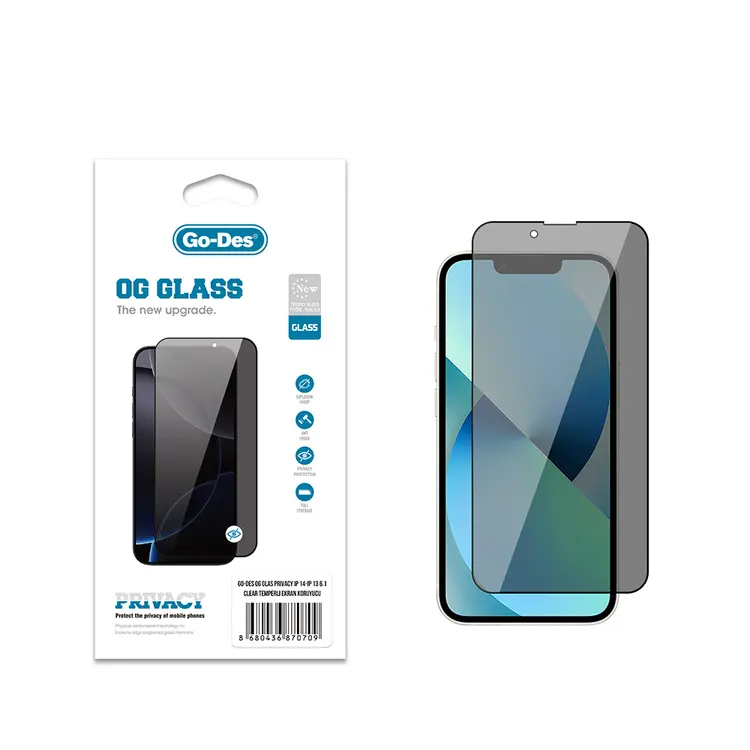 iPhone 13 Gizlilik Filtreli Antistatik Temperli Cam Ekran Koruyucu - Go Des OG Glass Privacy