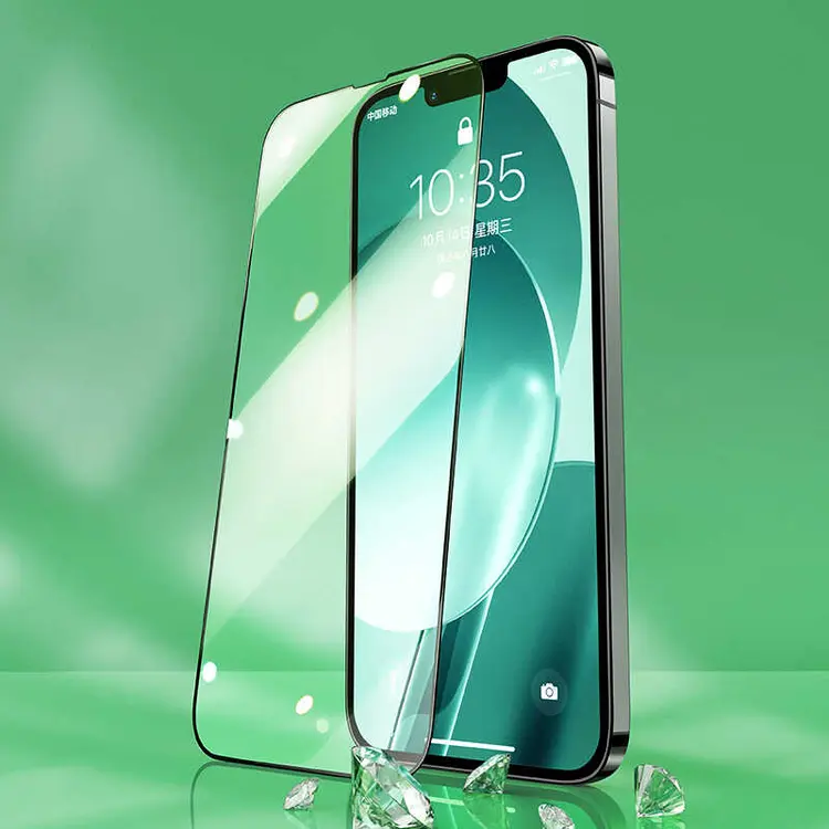 iPhone 13 Pro Tam Kaplamalı Kavisli Kenar Ekran Koruyucu - Benks V Pro Green Light