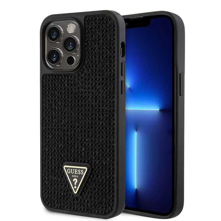 iPhone 13 Pro Max Taşlı Arka Yüzey Üçgen Logolu Kılıf - Guess