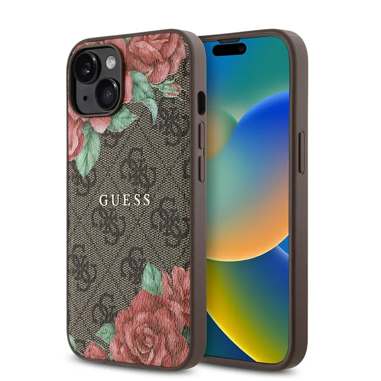 iPhone 14 MagSafe Uyumlu Gül Baskılı Kılıf - Guess 4G Logolu