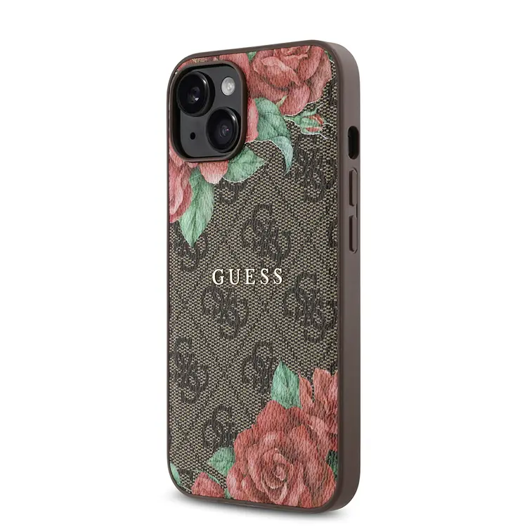 iPhone 14 MagSafe Uyumlu Gül Baskılı Kılıf - Guess 4G Logolu
