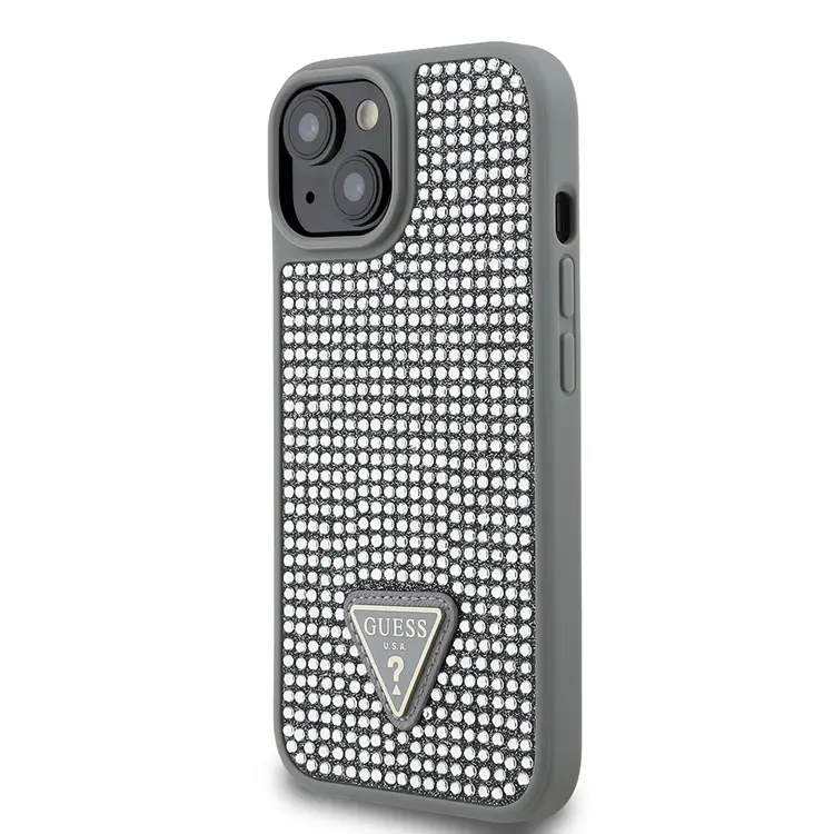 iPhone 14 Taşlı Arka Yüzey Üçgen Logolu Kılıf - Guess Lisanslı