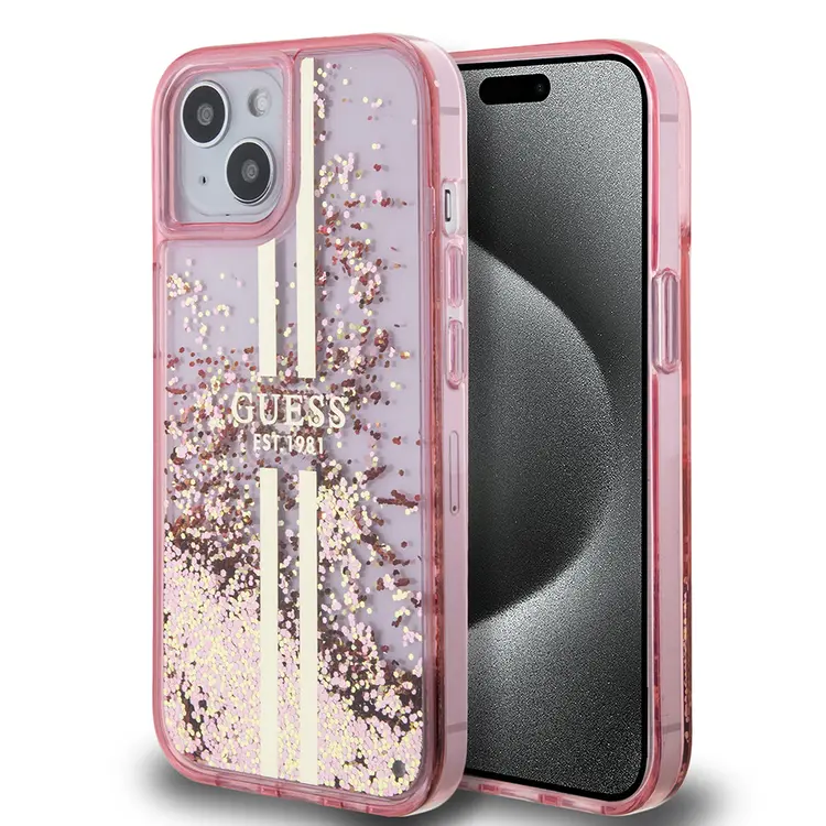iPhone 14 Transparan Sıvılı Simli Kılıf - Guess Lisanslı