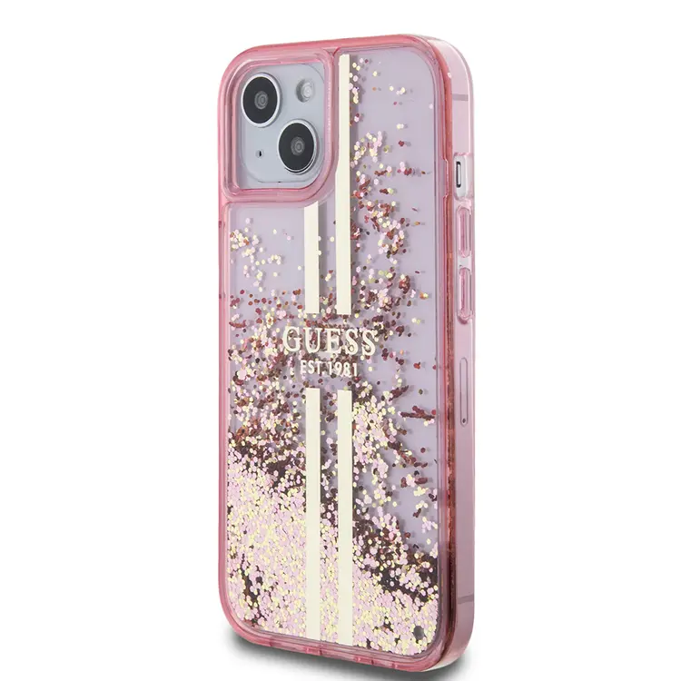 iPhone 14 Transparan Sıvılı Simli Kılıf - Guess Lisanslı