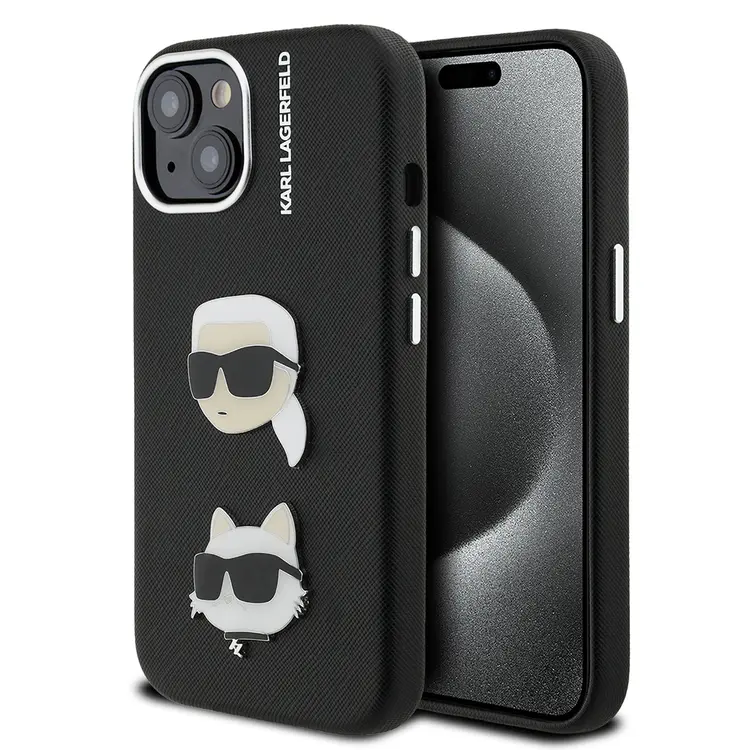 iPhone 14 Kılıf, Karl Lagerfeld K&C Heads Pin Lisanslı Kapak - Siyah