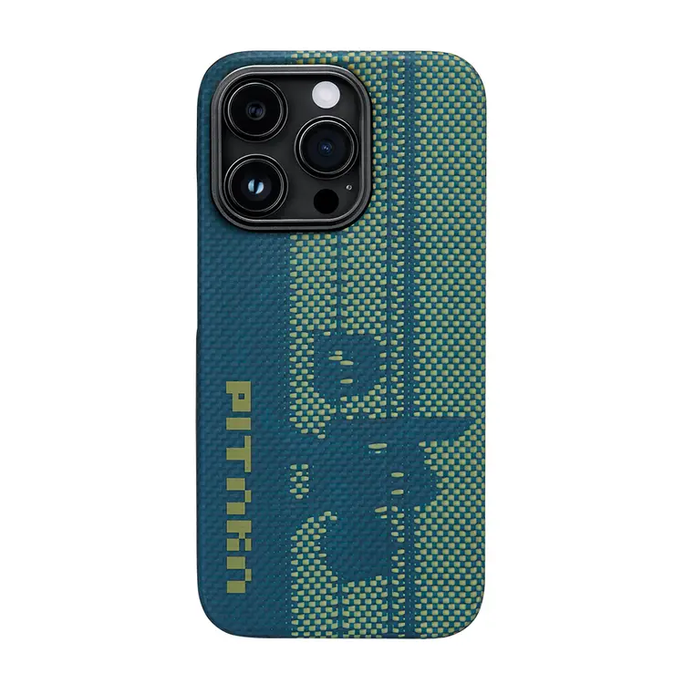 Apple iPhone 14 Pro Kılıf M-safe Şarj Özellikli Aramid Karbon Fiber Pitaka Tactile Woven Pixel Game Kapak