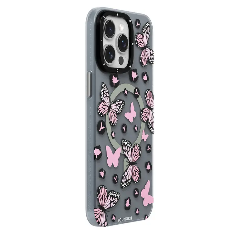 iPhone 14 Pro MagSafe Uyumlu Kelebek Desenli Kılıf - Youngkit Shadow Dance