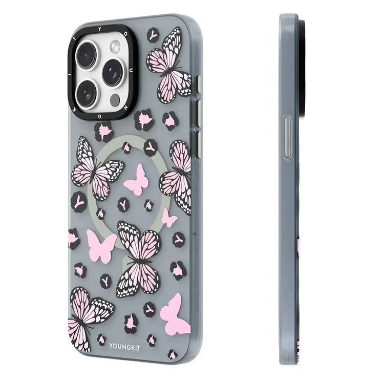iPhone 14 Pro MagSafe Uyumlu Kelebek Desenli Kılıf - Youngkit Shadow Dance