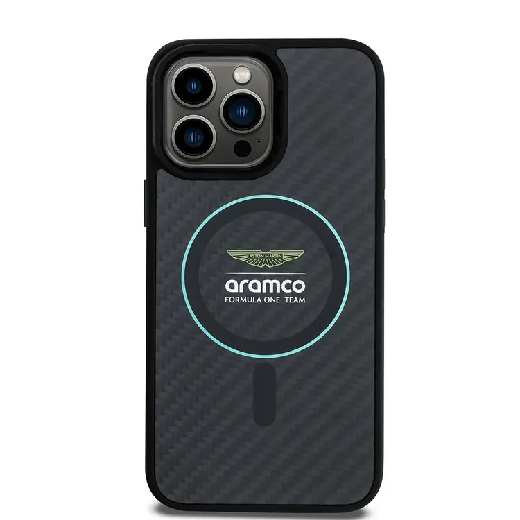 iPhone 14 Pro Max MagSafe Uyumlu Kılıf - Aston Martin Lisanslı Karbon Fiber Tasarım