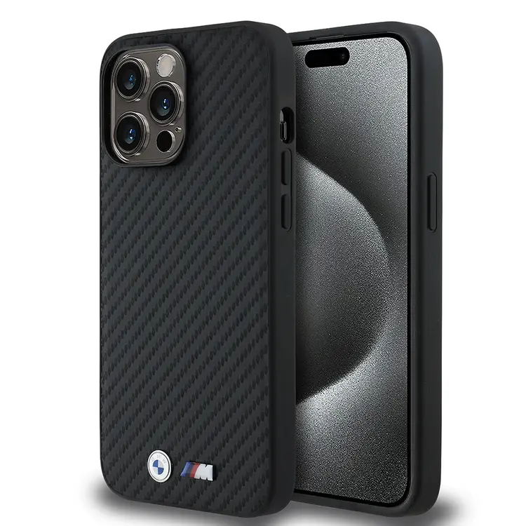 iPhone 14 Pro Max Kılıf, Karbon Fiber Tasarımlı PU Deri - BMW Lisanslı