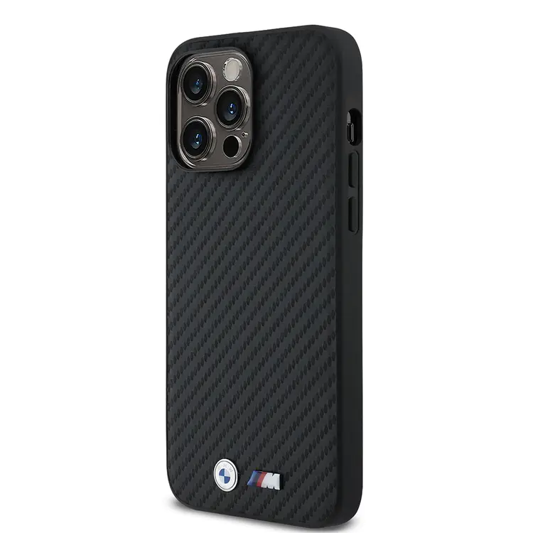 iPhone 14 Pro Max Kılıf, Karbon Fiber Tasarımlı PU Deri - BMW Lisanslı