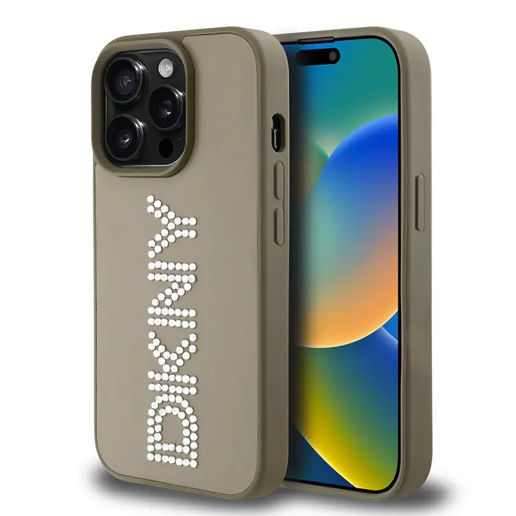 iPhone 14 Pro Max Taşlı Metalik PU Deri Kılıf - DKNY Lisanslı