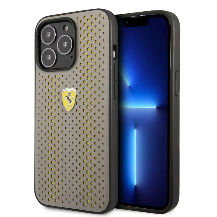 iPhone 14 Pro Max Deri Kılıf, Sarı Noktalı Tasarım - Ferrari