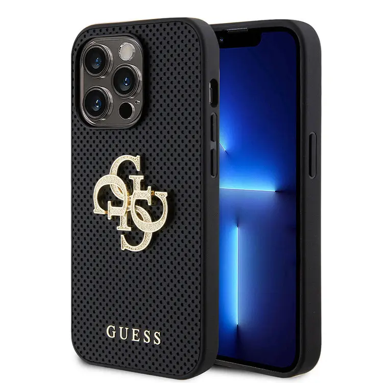 iPhone 14 Pro Max Delikli Yazı ve 4G Glitter Metal Logolu Kılıf - Guess