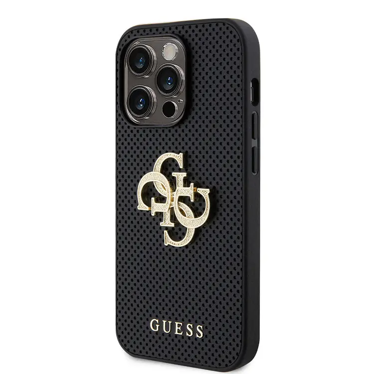 iPhone 14 Pro Max Delikli Yazı ve 4G Glitter Metal Logolu Kılıf - Guess