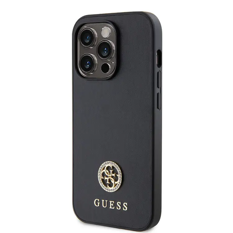 iPhone 14 Pro Max Deri Kılıf, Metal Logo ve Strass Detaylı - Guess 4G