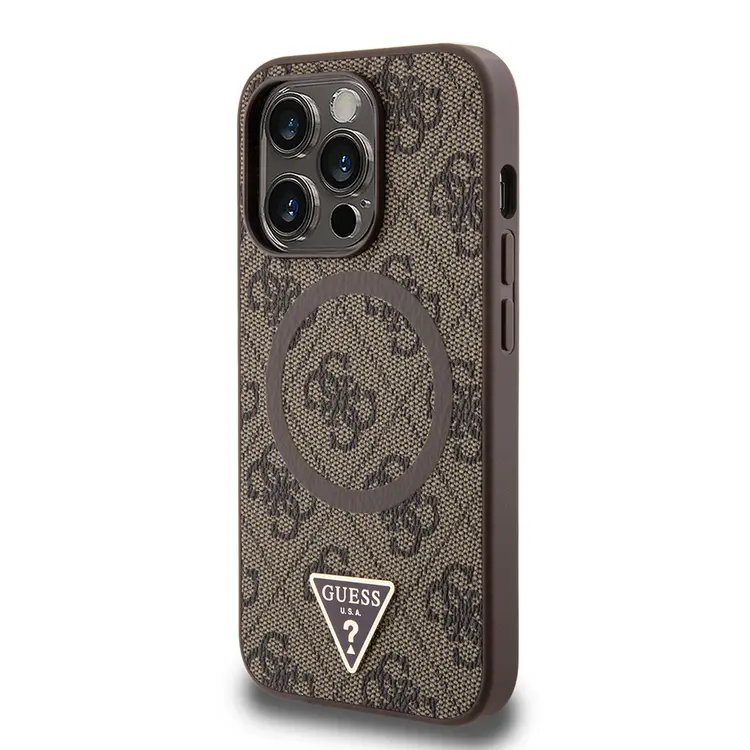 Apple iPhone 14 Pro Max Kılıf Guess Orjinal Lisanslı M-safe Şarj Özellikli PU Üçgen Logo 4G Desenli Kapak