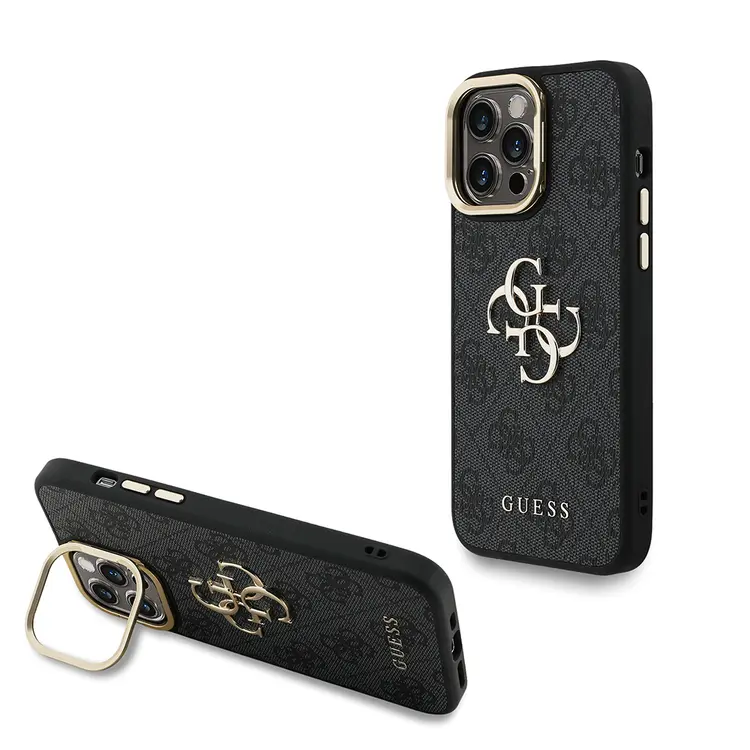 iPhone 14 Pro Max Kamera Standlı PU Deri Kılıf - Guess 4G Logolu