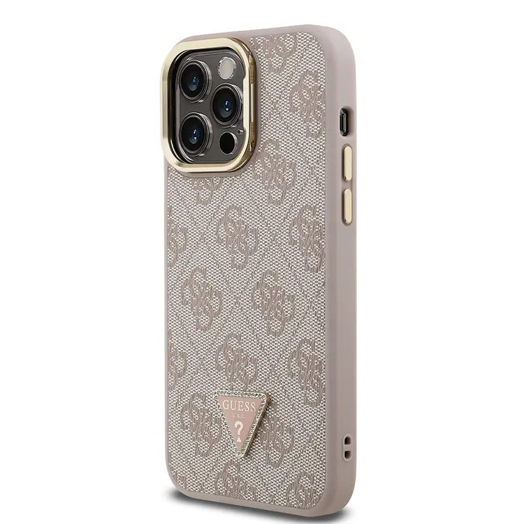 iPhone 14 Pro Max Kamera Standlı Taşlı PU Deri Kılıf - Guess 4G