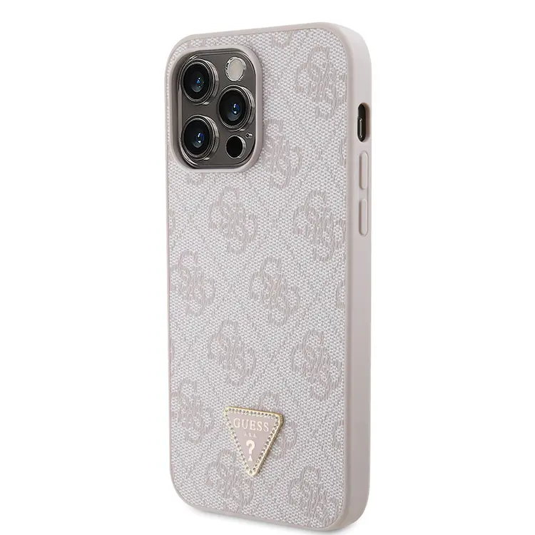 iPhone 14 Pro Max Taşlı Metal Logolu PU Deri Kılıf - Guess 4G